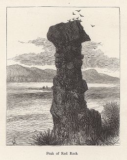 Скала Ред-рок на берегу реки Коламбиа-ривер. Лист из издания "Picturesque America", т.I, Нью-Йорк, 1872.