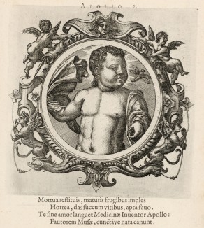 Аполлон (лист 2 иллюстраций к известной работе Medicorum philosophorumque icones ex bibliotheca Johannis Sambuci, изданной в Антверпене в 1603 году)