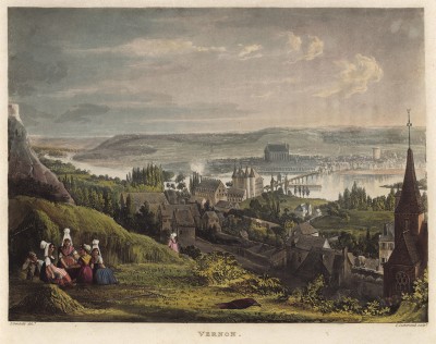 Вид города Вернон (из Picturesque Tour of the Seine, from Paris to the Sea... (англ.). Лондон. 1821 год (лист XIII))