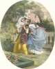 Гадание на цветах. Из альбома литографий Paris. Miroir de la mode, посвящённого французской моде 1850-60 гг. Париж, 1959