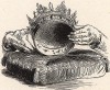 Виньетка к «Восхвалению короля». Король Пруссии рассуждает о тяжестях монаршей доли. На гравюре видна обратная сторона драгоценной короны – железный обруч, который сдавливает венценосную голову.