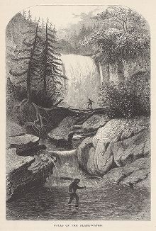 Каскад водопадов на реке Блэкуотер, штат Западная Вирджиния. Лист из издания "Picturesque America", т.I, Нью-Йорк, 1872.