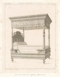 Резная французская кровать из ореха, XVI век. Meubles religieux et civils..., Париж, 1864-74 гг. 