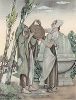 Младшая дочь помогает фее, переодетой в бедную женщину. Иллюстрация Умберто Брунеллески к сказке Шарля Перро "Волшебница". Париж, 1946 год