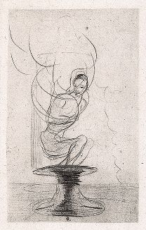 Иллюстрация Одилона Редона к «Цветам зла» Шарля Бодлера. Стих XLVII: "Флакон из-под духов: он тускл, и пуст, и сух, / Но память в нем жива, жив отлетевший дух". 