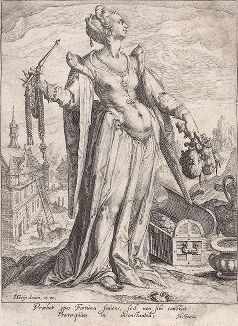 Богатство. Гравюра по рисунку Якоба де Гейна из сюиты "Добродетели и пороки", 1596-97 гг. 