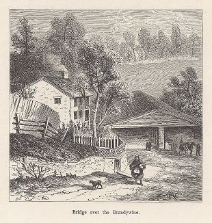 Мост через реку Брендивайн-крик, штат Пенсильвания. Лист из издания "Picturesque America", т.I, Нью-Йорк, 1872.