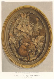 Плакетка из воска с изображением пары птиц, охраняющих своё гнездо от вероломной крысы. Каталог Всемирной выставки в Лондоне 1862 года, т.2, л.180