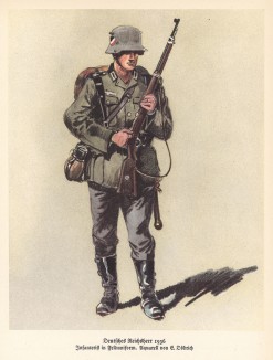 Полевая форма немецкой пехоты в 1936 году (из популярной в нацистской Германии работы Мартина Лезиуса Das Ehrenkleid des Soldaten... Берлин. 1936 год)