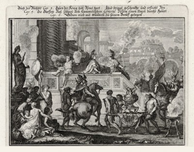 Аод и моавитяне (из Biblisches Engel- und Kunstwerk -- шедевра германского барокко. Гравировал неподражаемый Иоганн Ульрих Краусс в Аугсбурге в 1700 году)
