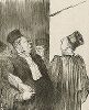 " - Я собираюсь скомпрометировать Ваших клиентов по полной! - А я Ваших утоплю в грязи!". Литография Оноре Домье из серии "Croquis Parisiens", 1865 год. 