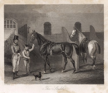 В конюшне. Английская гравюра на стали, изданная в 1841 г.