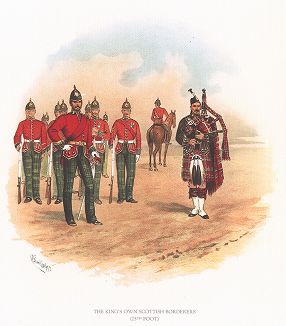 Королевские шотландские пограничники. 25-й пехотный полк. Лист из серии "Военная униформа. Полки Шотландии". Лондон, 1970 год