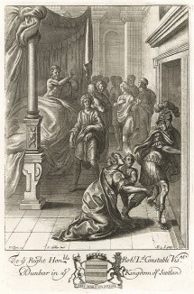 Отец Энея -- Анхис, сын Энея -- Асканий-Юл. "Энеида" Вергилия, книга II. Лист подписного издания Роберту Констеблю, 3-му виконту Дунбар (1651–1714 гг.)