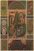 Индийские лаковые эмали, золотое шитьё, парча и опахала (лист 17 альбома "Сокровищница орнаментов...", изданного в Штутгарте в 1889 году)