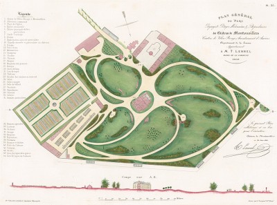 Парк замка де Монтонвиллер в департаменте Сомма. F.Duvillers, Les parcs et jardins, т.I, л.33. Париж, 1871