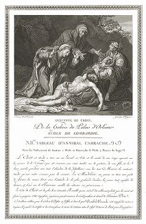 Оплакивание Христа работы Аннибале Карраччи. Лист из знаменитого издания Galérie du Palais Royal..., Париж, 1786