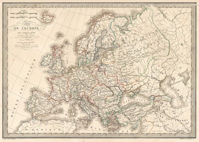 Карта Европы времен Карла V, императора Священной Римской империи (около 1500 г.). Atlas universel de geographie ancienne et moderne..., л.18. Париж, 1842