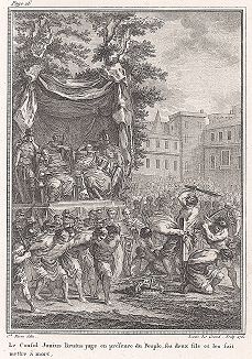 Консул Юний Брут приказывает убить своих сыновей. Лист из "Краткой истории Рима" (Abrege De L'Histoire Romaine), Париж, 1760-1765 годы