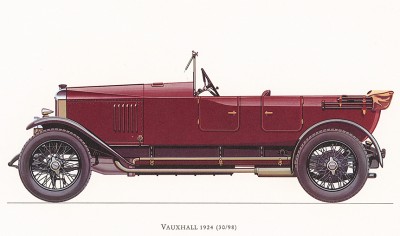 Автомобиль Vauxhall (30/98), модель 1924 года. Из американского альбома Old motorcars, «Veteran & Vintage», 60-х гг. XX в.