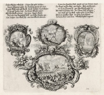 Четыре сцены из Апокалипсиса (из Biblisches Engel- und Kunstwerk -- шедевра германского барокко. Гравировал неподражаемый Иоганн Ульрих Краусс в Аугсбурге в 1700 году)