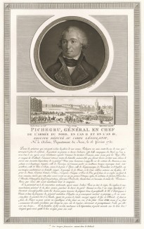 Шарль Пишегрю (1761-1804) - генерал, командующий Северной и Рейнской армией (1794-95), депутат Законодательного собрания. Во времена террора примыкает к роялистам. В 1804 г. арестован за покушение на Наполеона. Найден в тюрьме повешенным. Париж, 1804
