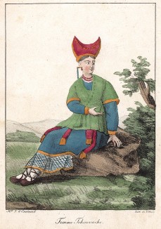 Чувашка в национальном костюме. Литография из Recueil de lithographies, л.20. Париж, 1821