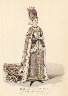 Изабелла Баварская (1370--1435) -- супруга Карла VI, короля Франции (из Galerie française de femmes célèbres... Париж. 1841 год)