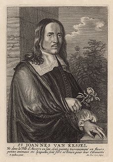 Ян (Иоган) ван Кессел III (1641/42 -- 1680 гг.) -- голландский живописец и рисовальщик. Гравюра Александра Вота с оригинала Эразма Квеллина. 