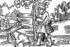 Христофор сажает дерево. Из "Жития Святого Христофора" (S. Christops Geburt und Leben) неизвестного немецкого мастера. Издал Johann Weyssenburger, Ландсхут, 1520. 
