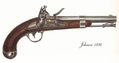 Однозарядный пистолет США Johnson 1836 г. Лист 13 из "A Pictorial History of U.S. Single Shot Martial Pistols", Нью-Йорк, 1957 год