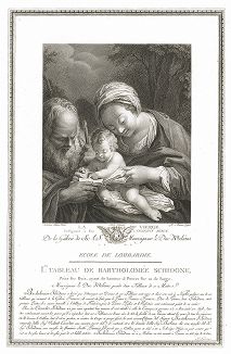 Святое семейство кисти Бартоломео Скедони. Лист из знаменитого издания Galérie du Palais Royal..., Париж, 1786