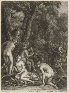 Диана и Актеон. Меццо-тинто Бернарда Ленса II, ок. 1680-90 гг. 