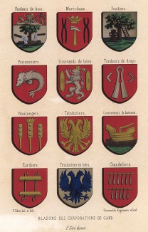 Гербы французских цеховых организаций в Средние века (из Les arts somptuaires... Париж. 1858 год)