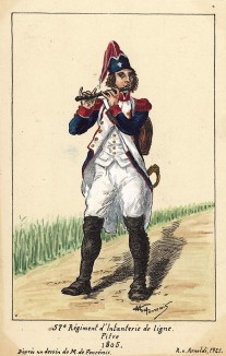 1805 г. Флейтист 57-го полка французской линейной пехоты. Коллекция Роберта фон Арнольди. Германия, 1911-28