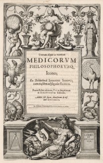 Титульный лист работы Medicorum philosophorumque icones ex bibliotheca Johannis Sambuci. Антверпен, 1603