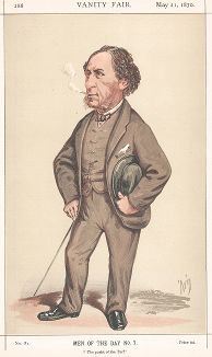 Сэр Джозеф Генри Хаули (1814-1875) - баронет, владелец скаковых лошадей, которые неоднократно выигрывали самые престижные скачки.  Карикатура из знаменитого британского журнала Vanity Fair. Лондон, 1870