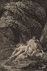 Холодный и гордый Нарцисс, сын речного бога Кефиса, увидел свое отражение в реке и влюбился в самого себя (гравюра из первого тома знаменитой поэмы "Метаморфозы" древнеримского поэта Публия Овидия Назона. Париж, 1767 год)