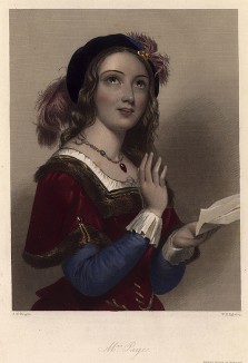 Миссис Пейдж, героиня пьесы Уильяма Шекспира «Виндзорские проказницы». The Heroines of Shakspeare. Лондон, 1848