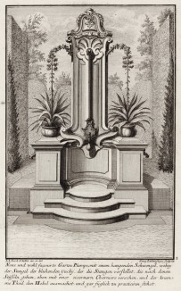 Изящная водокачка для полива растений в парке. Johann Jacob Schueblers Beylag zur Ersten Ausgab seines vorhabenden Wercks. Нюрнберг, 1730