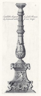 Канделябр, изготовленный по эскизам Джулио Романо на основе античных образцов (лист 64 из Manuale di vari ornamenti contenete la serie del candelabri antichi. Рим. 1790 год)