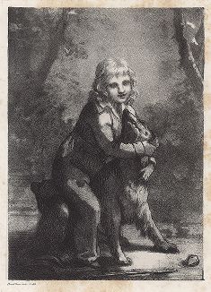 Мальчик с собакой. Литография по оригиналу Пьер-Поля Прюдона, 1822 год. 