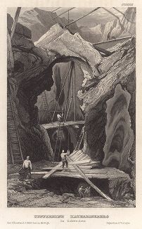Добыча медной руды в Швеции. Meyer's Universum, Oder, Abbildung Und Beschreibung Des Sehenswerthesten Und Merkwurdigsten Der Natur Und Kunst Auf Der Ganzen Erde, Хильдбургхаузен, 1839 год.