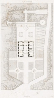 Общий план дворца Паллавичино, построенного в 1537 году архитектором Галеаццо Алесси в Генуе. Les plus beaux édifices de la ville de Gênes et de ses environs, л.1. Париж, 1845