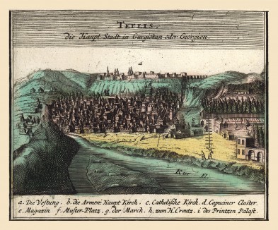 Тифлис. Teflis (Tiflis). Verschiedene prospecte der Vornemsten Stadten in Persten… (нем.). Составил Иоганн Баптист Гоманн. Нюрнберг, 1734