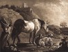 Лошадь и овцы. Гравюра середины XVIII века