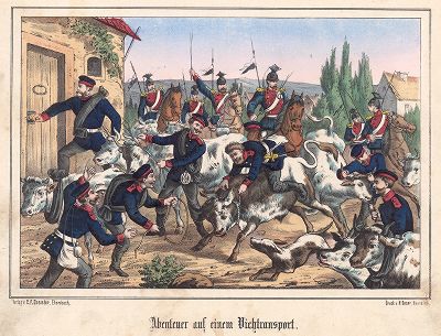 Франко-прусская война 1870-71 гг. Прусские мародеры. Редкая немецкая литография
