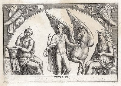 Пегас, доставивший героя. Le Pitture Antiche del Sepolcro de' Nasonii...", Рим, 1702 год