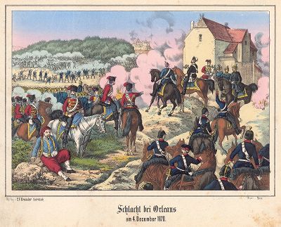 Франко-прусская война 1870-71 гг. Сражение под Орлеаном 3-4 декабря 1870 г. Редкая немецкая литография