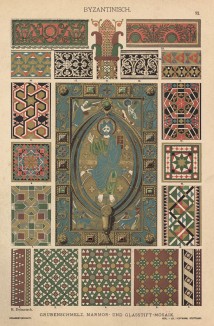 Фресковая живопись и мозаики византийских храмов в Равенне, Орвието и Константинополе (лист 32 альбома "Сокровищница орнаментов...", изданного в Штутгарте в 1889 году)